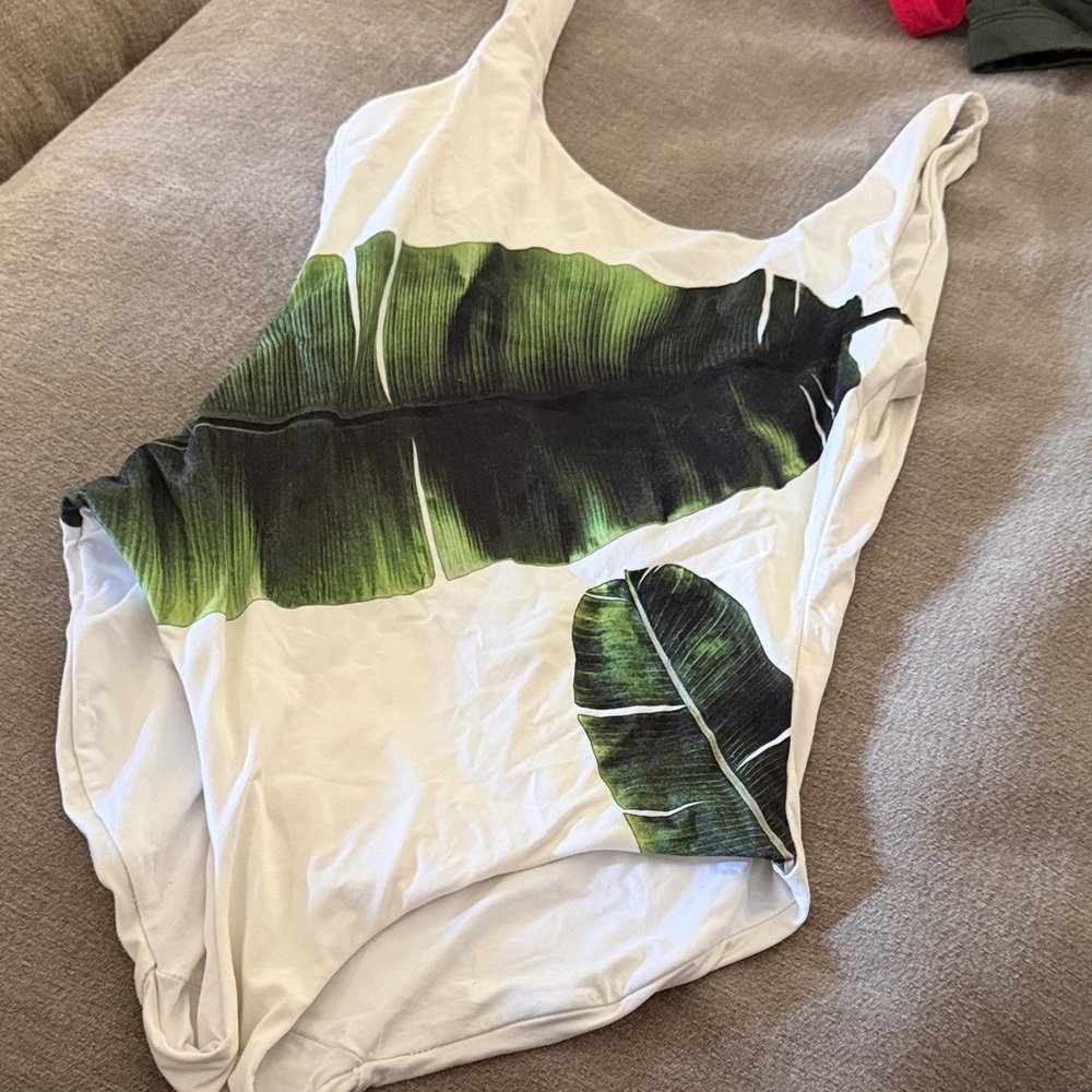 Tropical Leaf Print One Piece Swimsuit